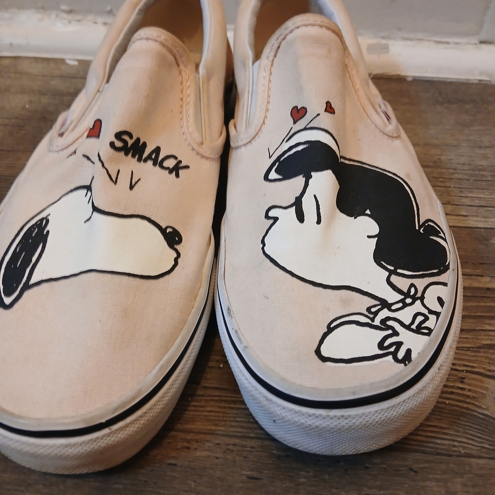 Vans White and Black Snoopy Canvas Sneakers